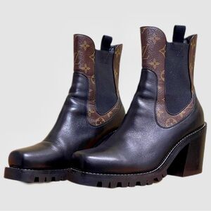 Louis Vuitton Limitless Black Leather and Monogram Boots 39 / US Size 9